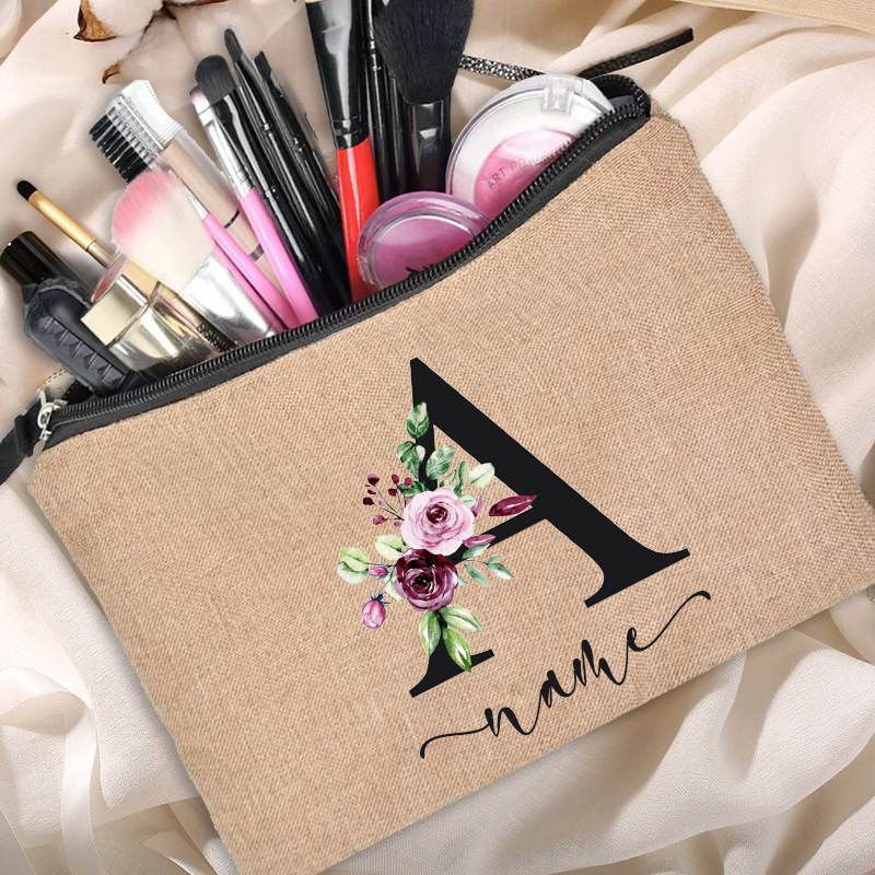 Beauty Makeup Names - Keten makyaj çantası özelleştirilmiş kişiselleştirilmiş adı